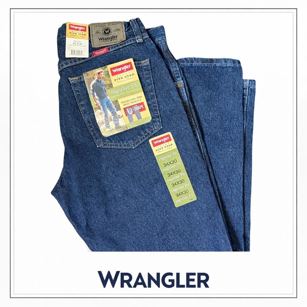 Wrangler Five Star‎ Regular Fit Straight Leg Jeans Dark Wash Mens  34x30 NWT